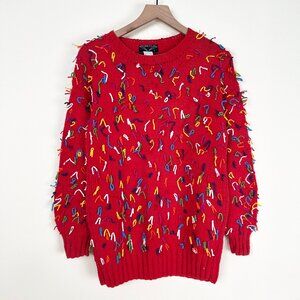 Vintage Hand Knit Confetti Fringe Knit Oversized Sweater Rainbow Handmade Party